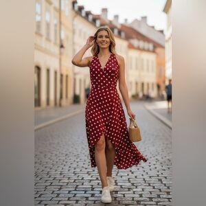 Red Polka Dot High-low Wrap Dress